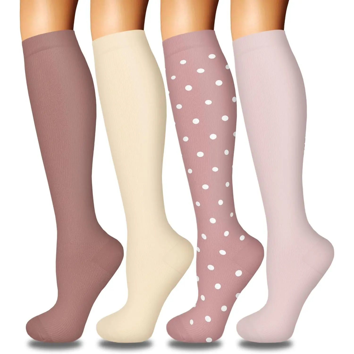 02-6-dark Pink/Beige/Pink Dots/Pink-4 Pairs