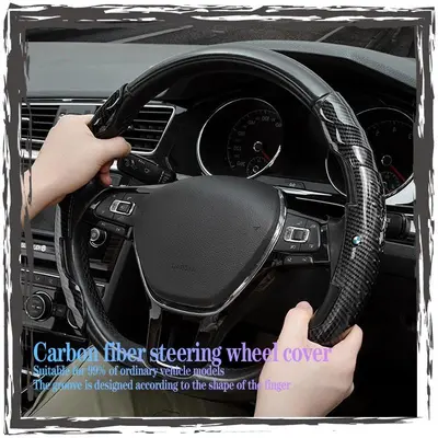 OXILAM Carbon Fiber Car Steering Wheel Booster Cover – Dots Grip – Fits 15/37-38CM Wheels