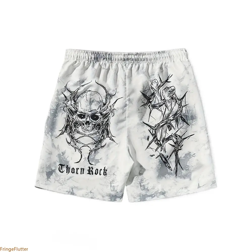 Men's 2026 Gothic Skull All Over Print Quick-Dry Tie-Dye Outdoor Swim Trunks - Streetwear Surf Board Shorts, Printed Swimsuit Clothes, Gothic Print