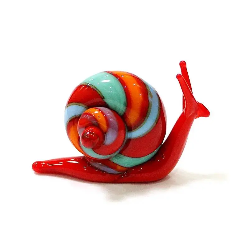 Handmade Multicolor Murano Glass Snail Miniature Figurines (About 5cm, BPA-Free) - Unisex Collectibles, Cute Animal Craft Ornaments, Home Garden Decor & Festive New Year Gift with Box