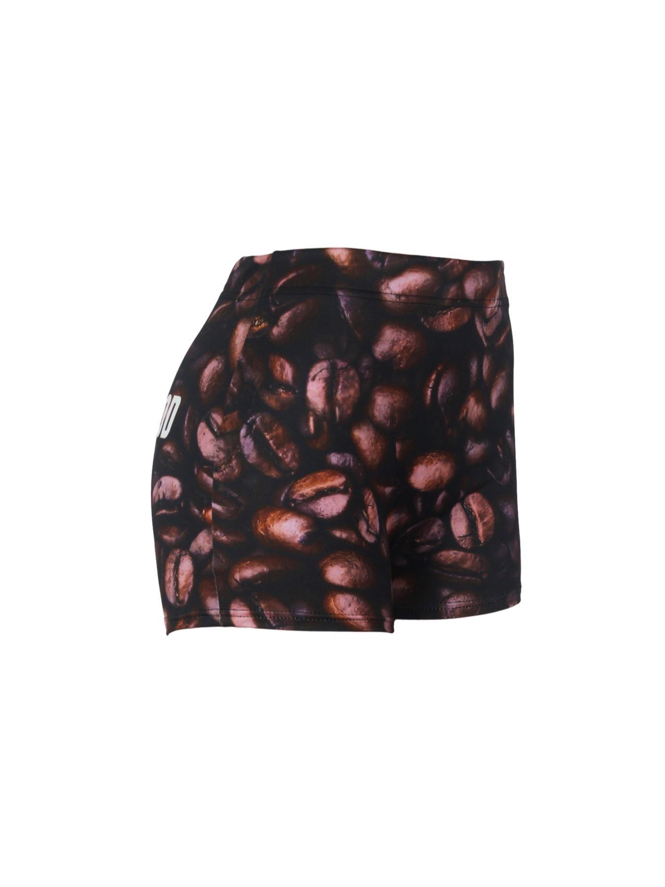 Women's Coffee Bean Print Letter Print Elastic Waist Shorts, Casual Comfy Breathable Shorts for Daily Wear, Ladies Bottoms for Summer Valentine's Day, gift