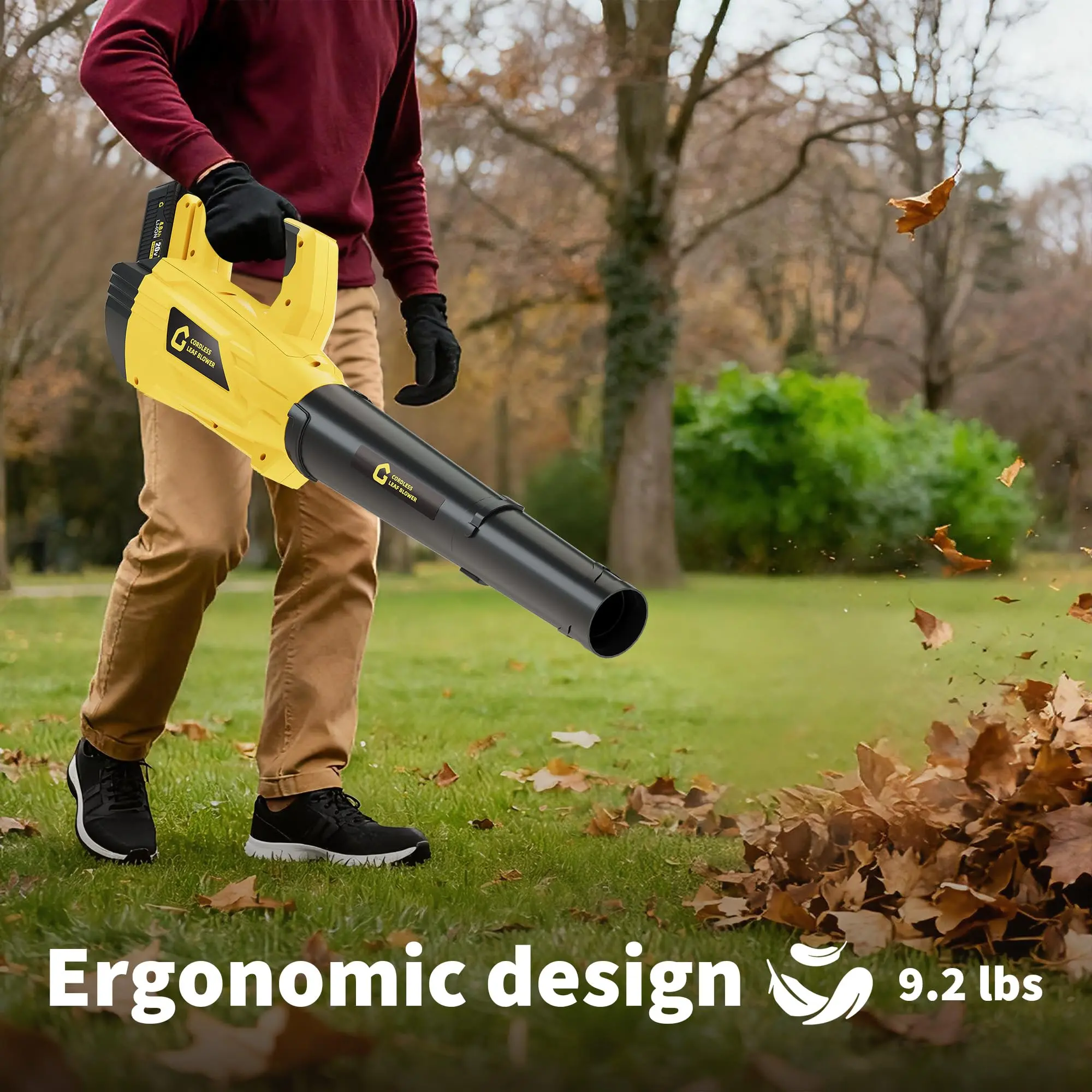 20V 4.0Ah Brushless Motor Wireless Leaf Blower - 750CFM/250MPH High-Performance, Fast Charger, 2-Speed, Lightweight Quiet, Ergonomic Grip, Shoulder Strap, Ideal for Wet & Dry Leaves, Lawn, Garage
