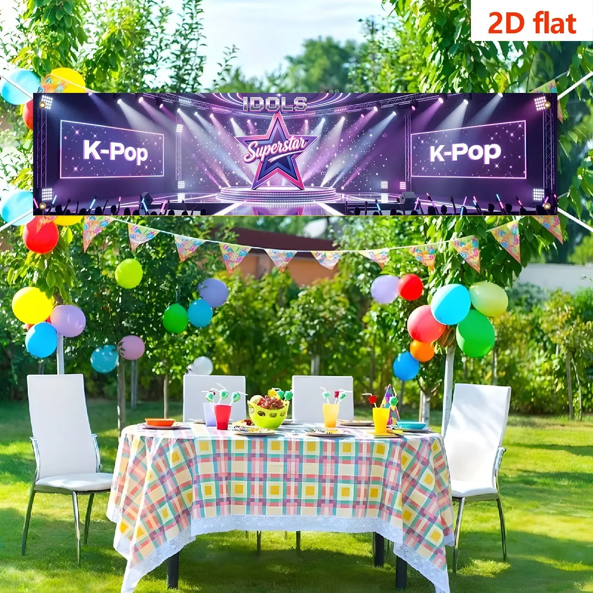 K-Pop Superstar Stage Backdrop, Neon Concert Decor, Party Background Wall, Cyberpunk Style, Easy Install, 240cm*45cm
