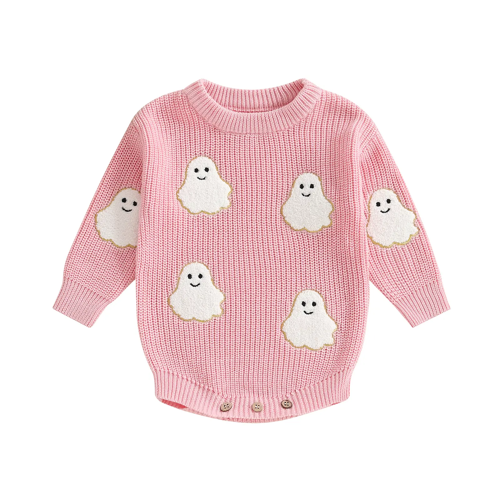Baby Girl Halloween Sweater Romper Ghost Patch Crewneck Long Sleeve Bodysuit Cute Winter Fall Clothes