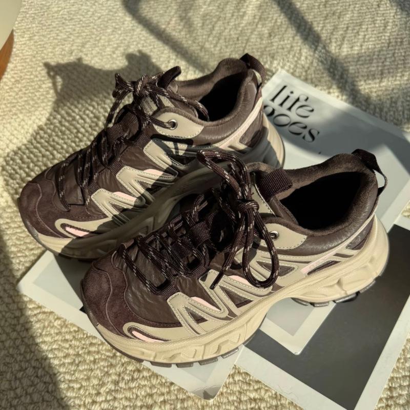 2026 Genuine Leather Mesh Breathable Thick-Soled Dad Shoes for Women, Spring Season, Height-Increasing, Makes Feet Look Smaller, Sneakers, Running Shoes, Unisex