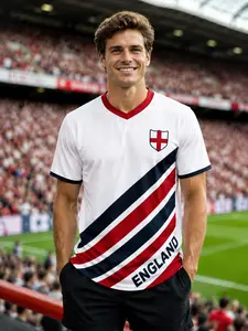 England Football Jersey, England Fan Gift, Slim Fit Sporty V-Neck T-Shirt, Breathable Training Top, Lightweight Comfort, Soccer Training Jersey