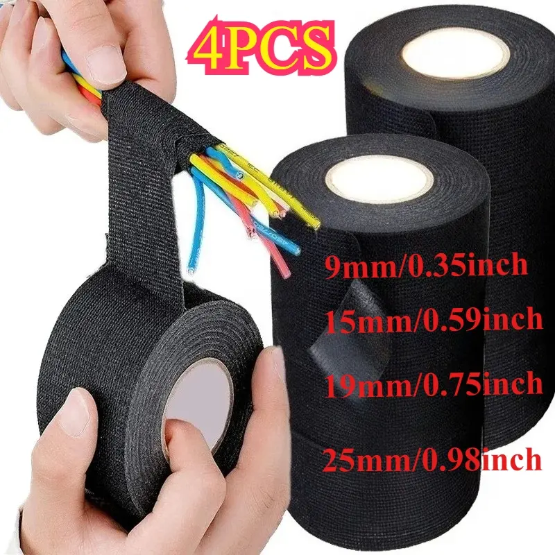4/8Pcs Automotive Cloth Tape, high temperature resistant electrical insulation flannel tape. Waterproof soundproof wiring harness tape, heat-resistant durable auto wiring wrapping tape, great for car circuit wire binding and protection.