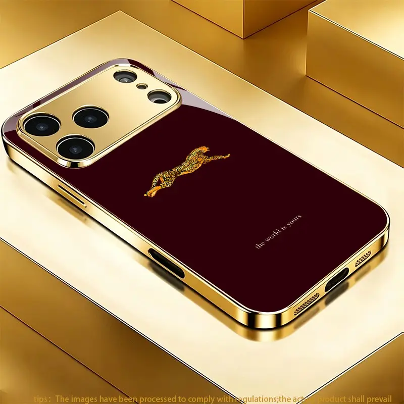 Leaping cheetah pattern design phone case for OPPO Reno 2 F/Reno 3 Pro 5G/Reno 4 4G/Reno 4 Pro 4G/Reno 4 5G/Reno 4 Pro 5G/Reno 5/Reno 5 Pro 5G/Reno 6 4G/Reno 6 5G/Reno 6 Z 5G Light luxury gold glass texture phone case