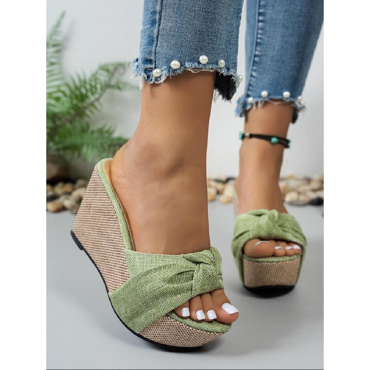Women's Fashion Bowknot Slippers Summer Casual Comfortable Wedge Sandals Daily All-Matching Round Toe Platform Walking Shoes Footwear for Girls platform sandals Flatform Creeper fashionable wedge sandal wide feet sandals wide feet sandals Green