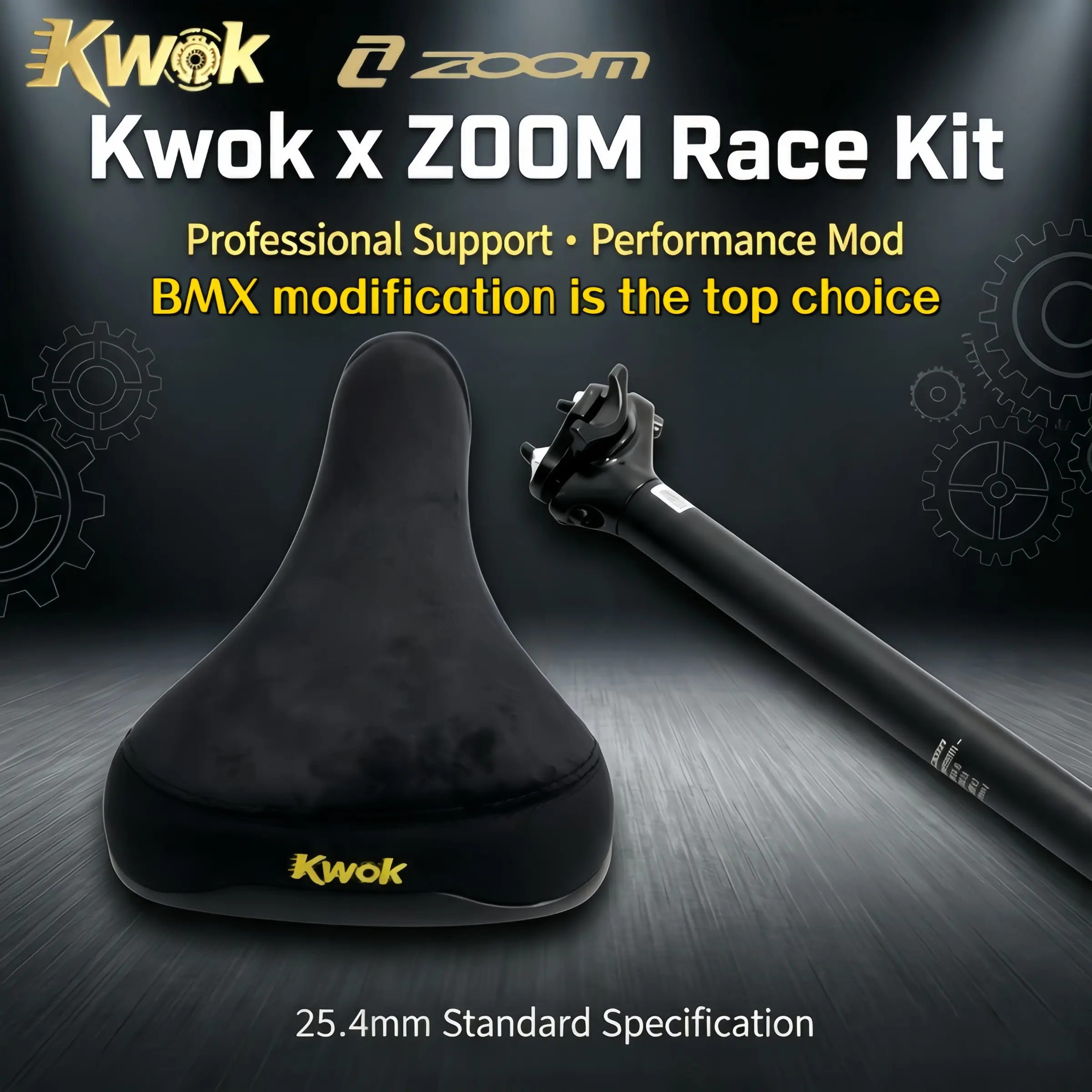 Kwok X Zoom Racing Kit Bmx Seat Post Combo, 25.4mm Aluminum Seat Tube, Flannel Shock Absorbing Bike Seat, Ideal for Bmx Modifications