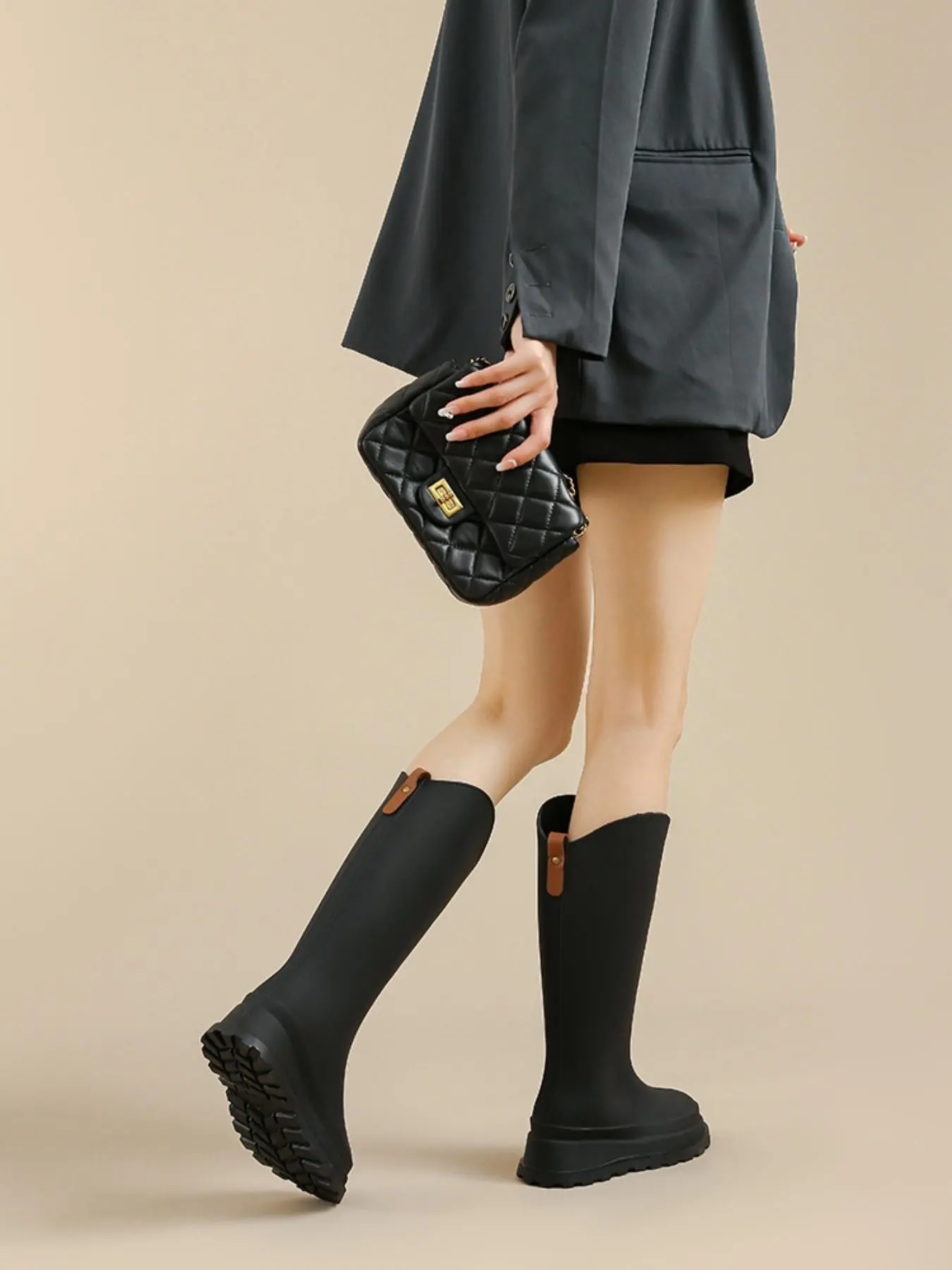 Women's Fashion Tall Rain Boots, Waterproof Anti-Slip Durable Minimalist Outdoor Shoes, Suitable for Kitchen, Garden, Hiking