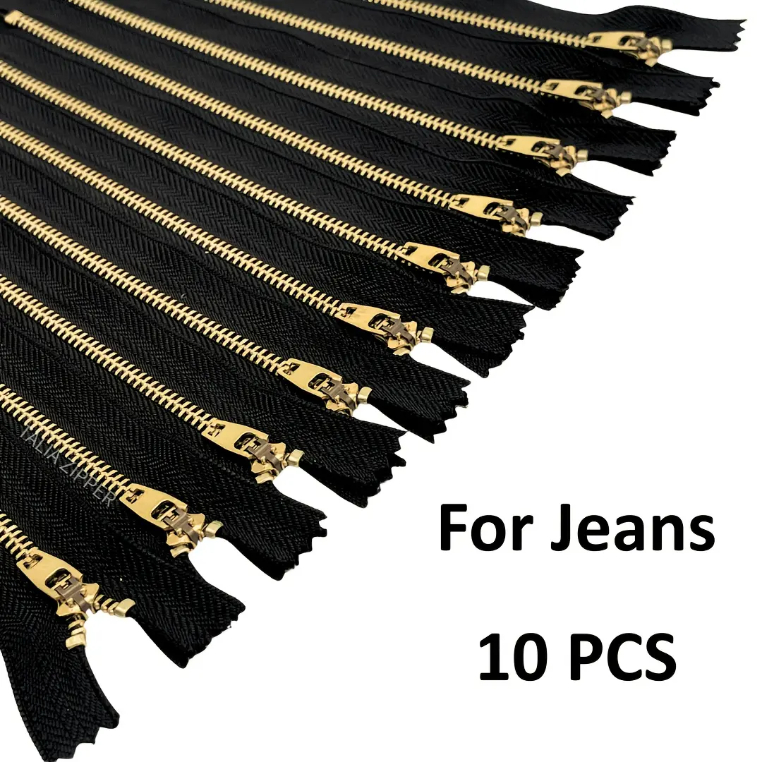 10 Pcs #3 Metal Jeans Zippers - Closed-end Zippers, Durable Metal Teeth, Vintage Gold, Smooth Sliding, For DIY Repair & Handcraft Projects