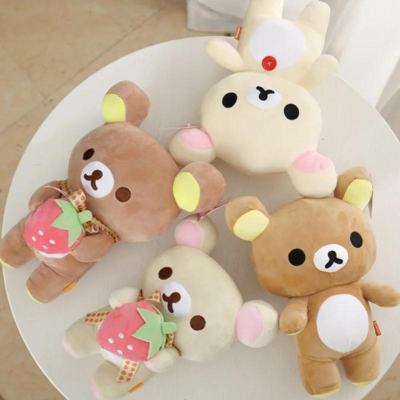 White Rilakkuma Plush Cute Animal Strawberry Cute Bear Stuffed Doll Kuma Plushies Kawaii Room Deocr Toys Xmas Gift for Kids