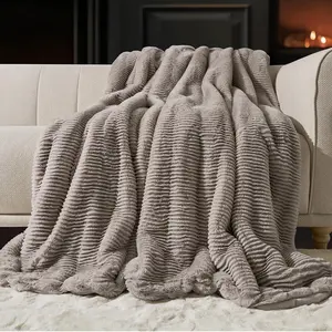 Soft Faux Fur Throw Blanket for Couch, Luxury Sculpted Texture Faux Fur Blanket for Bed, Thick Plush Throw, 920GSM (Taupe, 60''x80'')