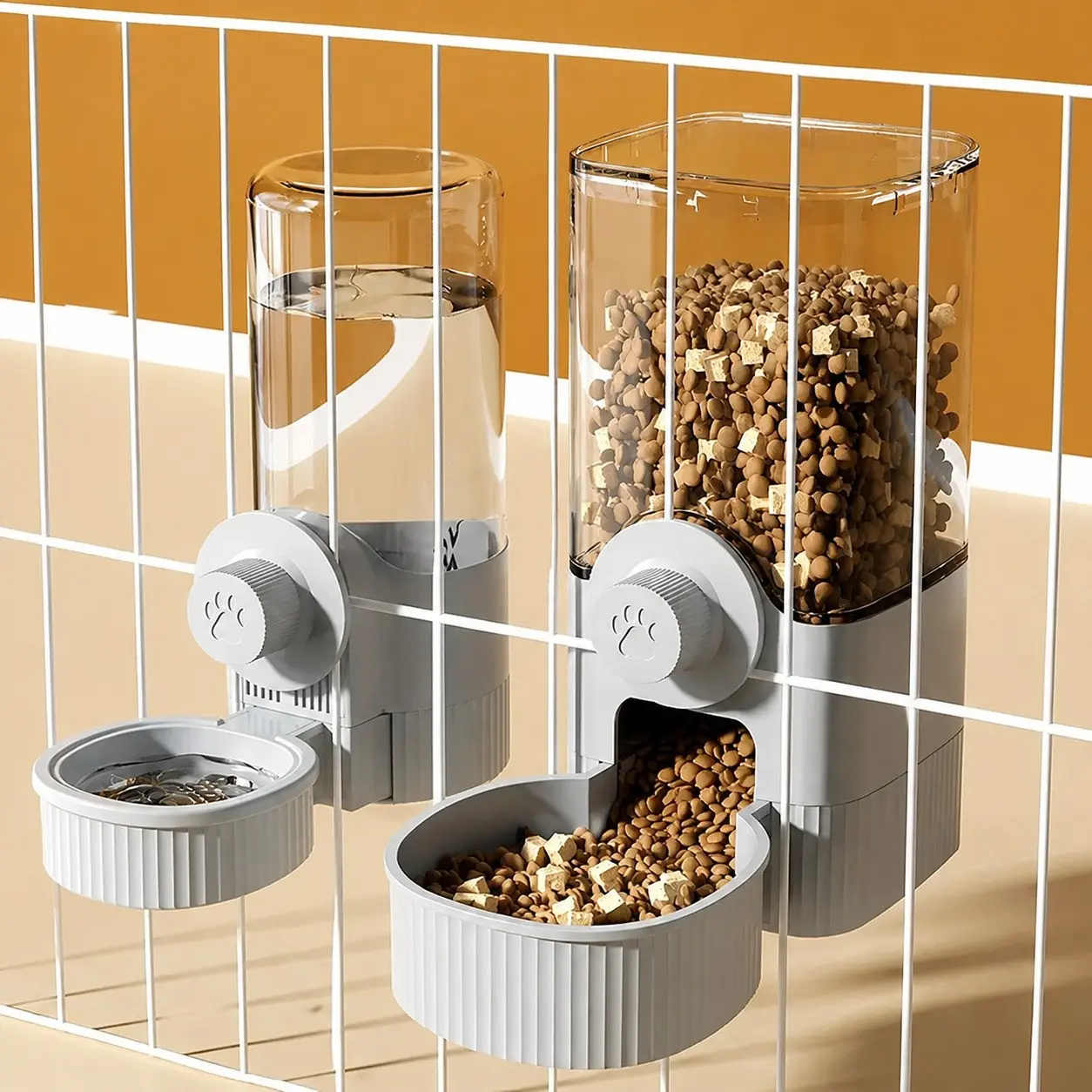 Hanging Pet Feeder & Water Dispenser, Automatic Cage Mounted Food Bowl for Cats Dogs Rabbits & Small Animals, Keep Food Fresh and Mess-Free