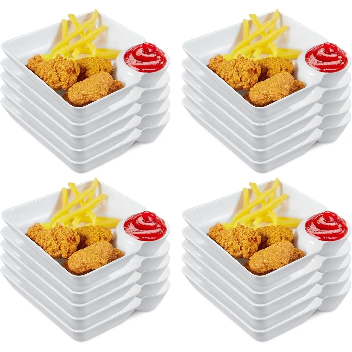20 Pcs Chip and Dip Serving Platter Set Divided Dumpling Plate with Sauce Holder Plastic Small Chips Salsa Serving Dish Reusable White Chip and Dip Tray for Snack Appetizer Sushi Party