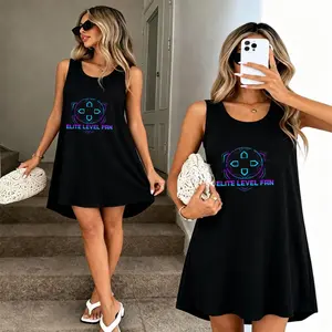 Women Game Day Elite Level Fan Tank Dress with colorful controller graphic print perfect for gaming enthusiasts of all ages ideal for casual daily wear game nights parties and summer outings featuring a loose fit sleeveless design round neck and flow