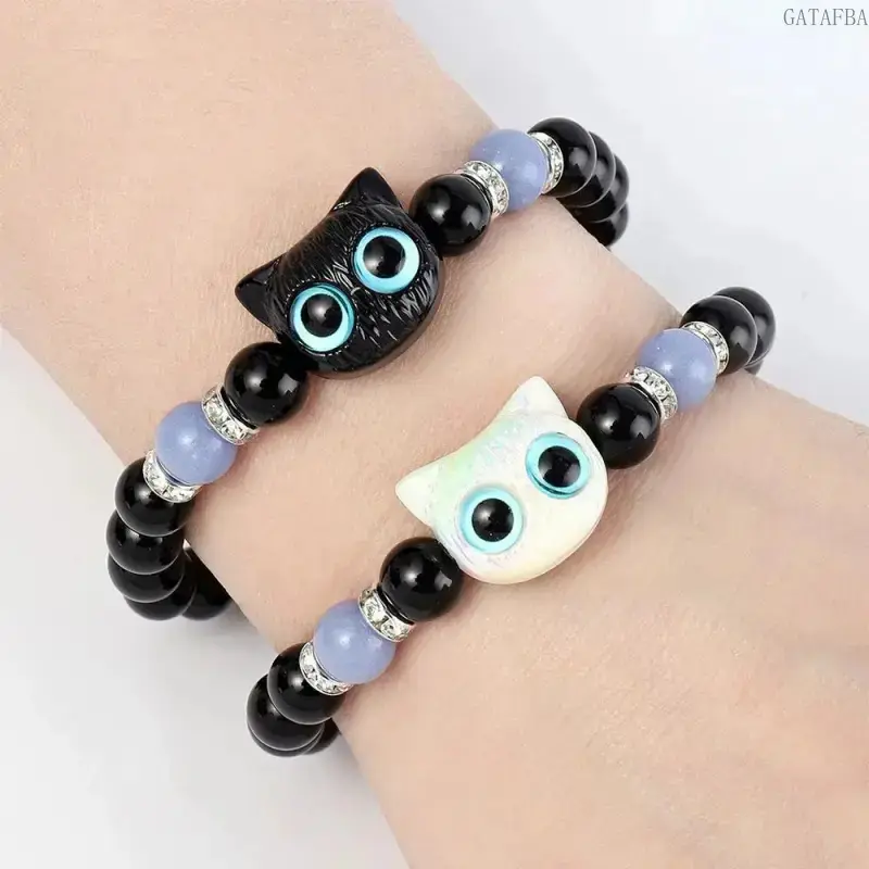 Luminous Beaded Bracelets, Matching 2 pcs Set for Couples, Unisex Everyday Black and Blue Friendship Anniversary Gifts