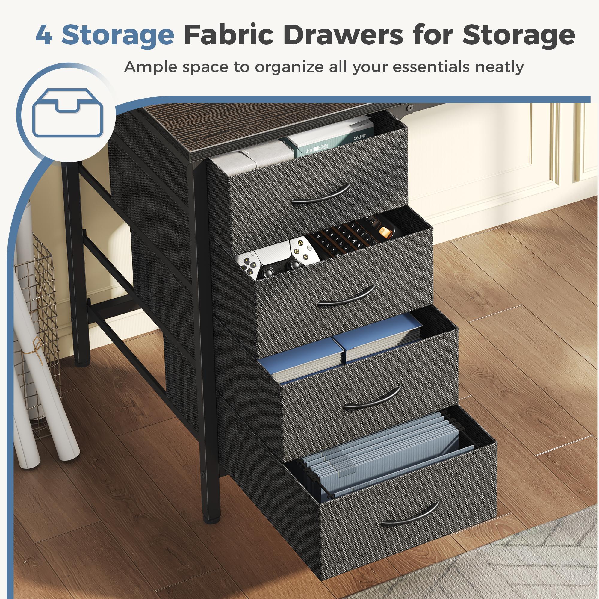 Gaming Desk with LED Lights USB Type C Charging Station, Computer Desk with 4 Drawers Monitor Stand Storage for Home Office