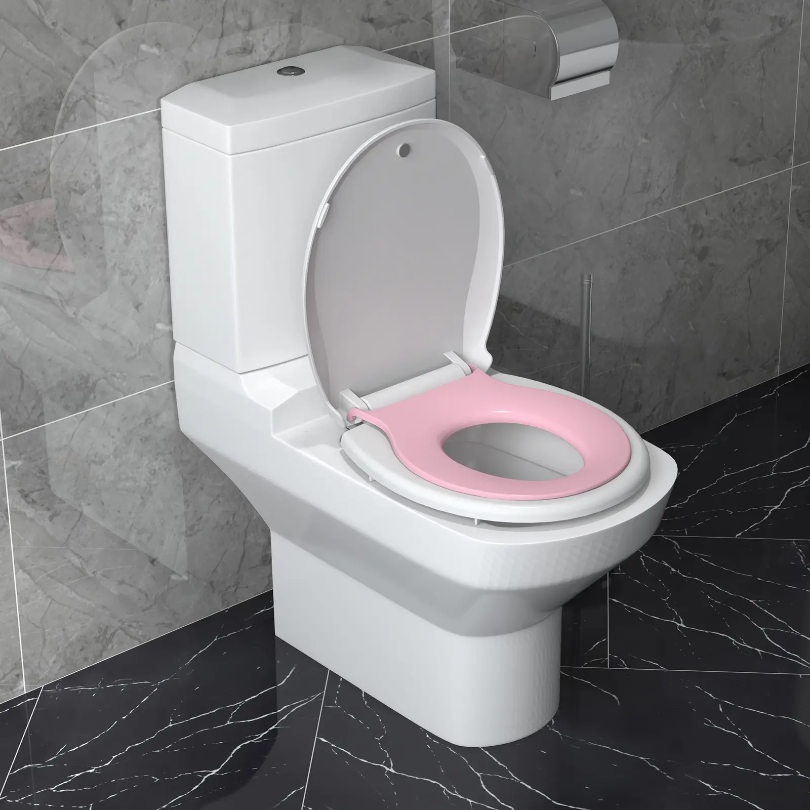 Round Toilet Seat with Built-in Potty Training Seat, Soft Quiet Close & Non-Slip Design for Adult/Child Use,  Magnetic Detachable Kids Seat, Easy Install & Clean