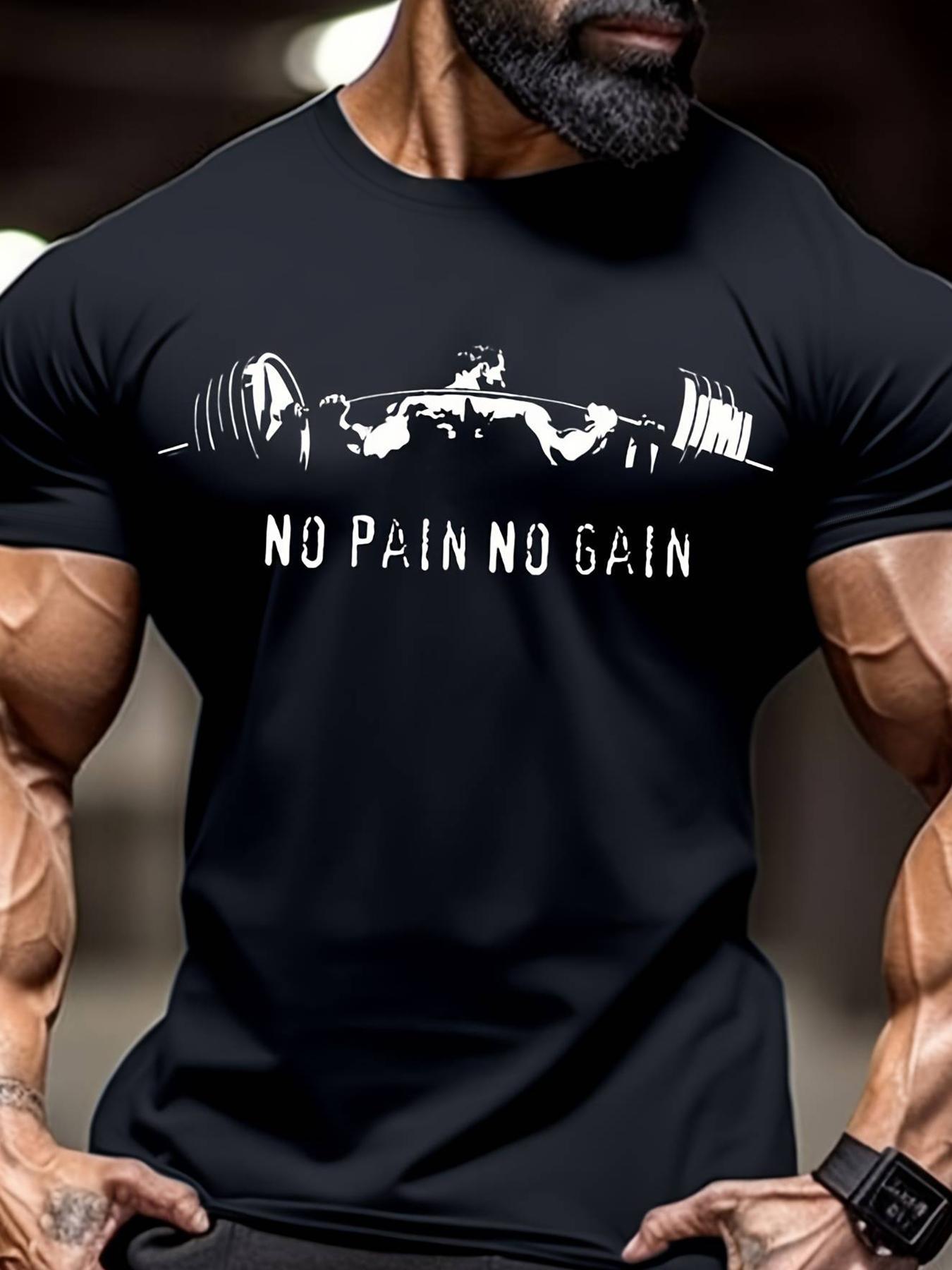 Men's Regular Fit No Pain No Gain Letter Print Round Neck Tee, Casual Short Sleeve Crew Neck T-shirt for Summer, Gym T Shirts, Fashion Men's Top for Gym Workout Running