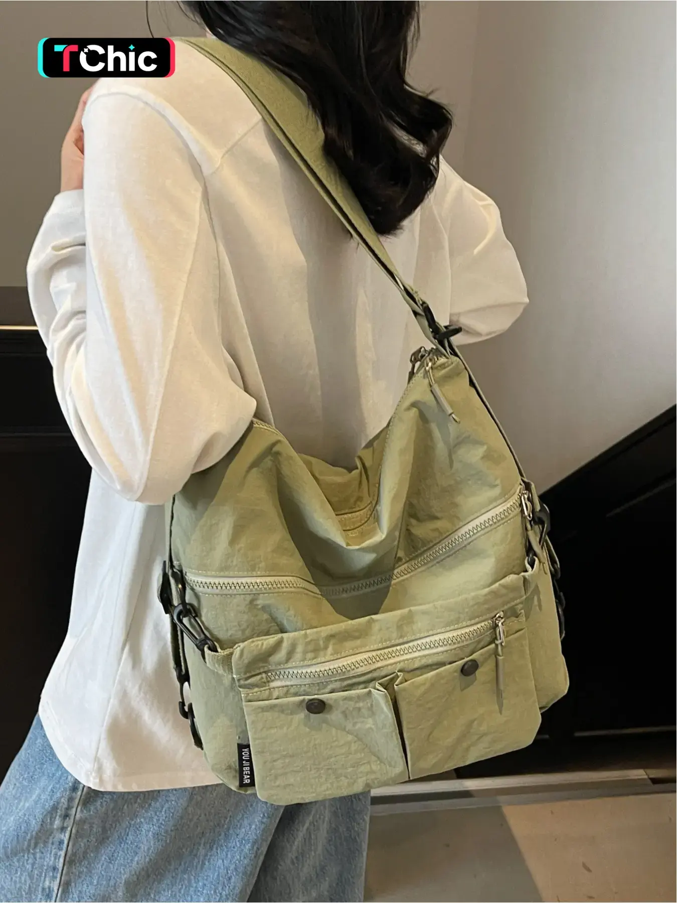 Women's Solid Color Multi-pocket Crossbody Bag, Fashionable Nylon Shoulder Bag for Daily Used, Casual Trendy Versatile High-quality Daily Commuting Bag