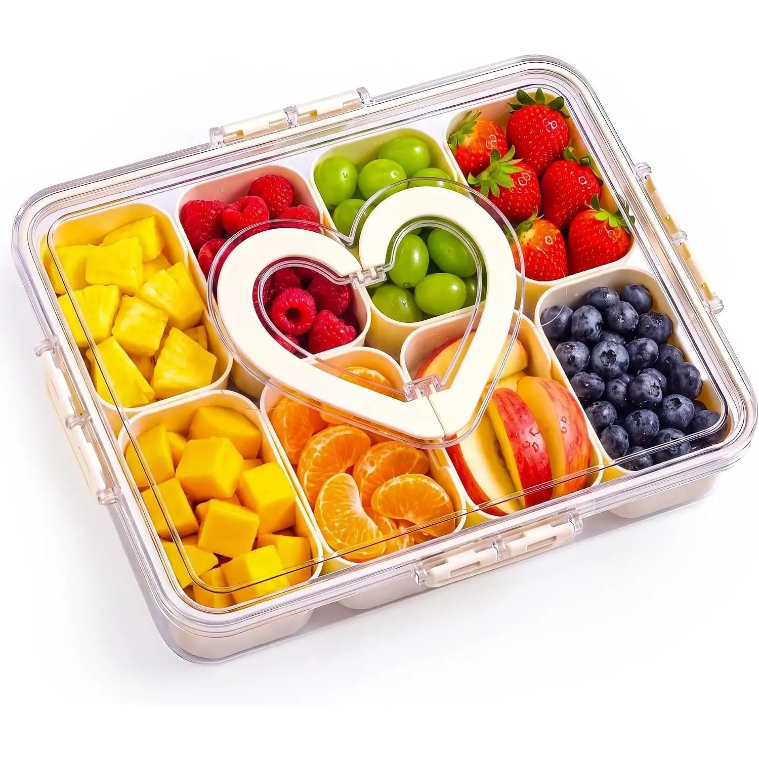 8-Compartment Snackle Box Container with Leakproof Lid, Handle, and Removable Containers – Spill-Proof Portable Snack Tray for Kids, Fruit, Candy, Nuts, Picnic & PartiesGift