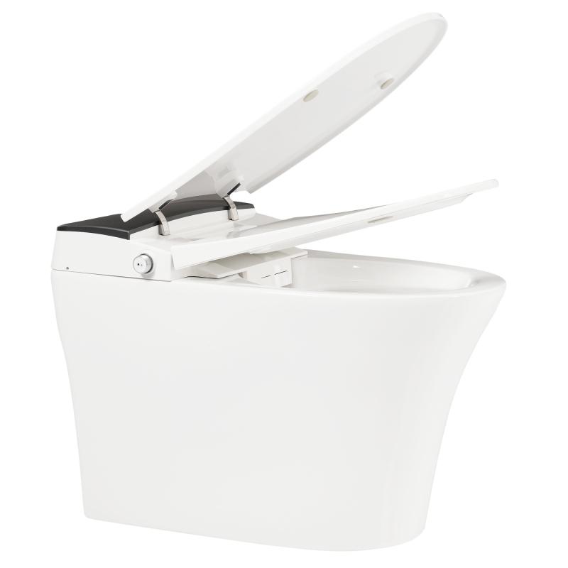 Heated Seat Smart Toilet with Foot Sensor Flush, Blue Night Light, Soft Close Cover, White Modern Bathroom Essential