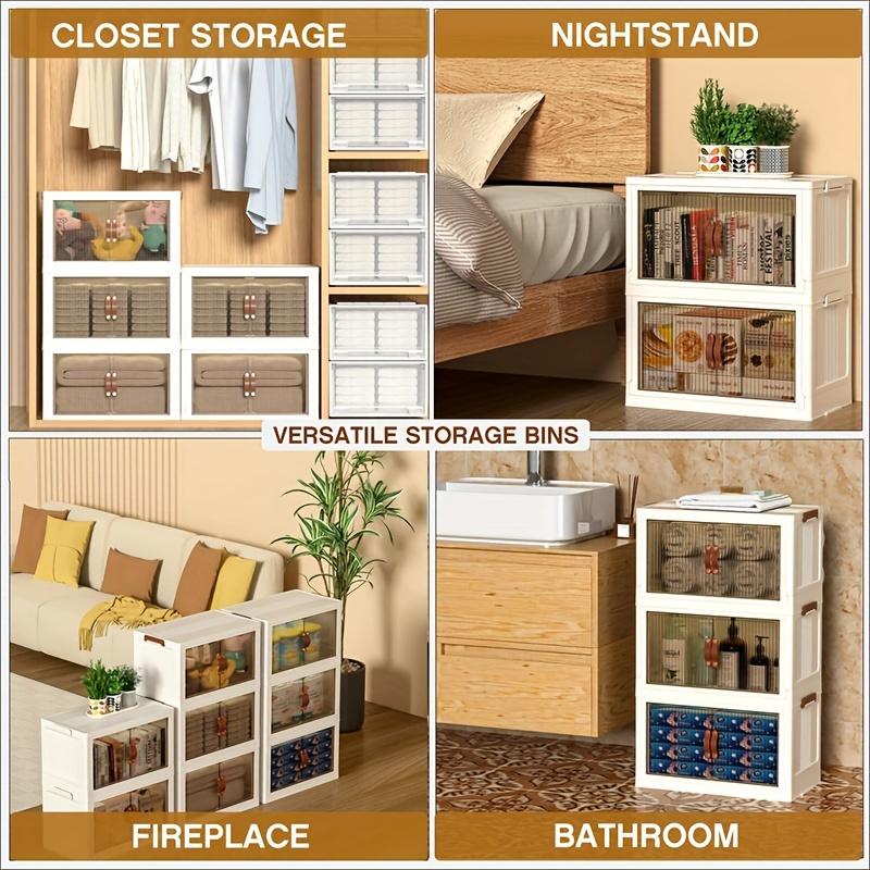 1pc Versatile Stackable Storage Bins 3/4 Layers - Easy Access Movable Cabinet with Doors - Collapsible Design for Space Saving - Perfect for Bedroom & Living Room Organization