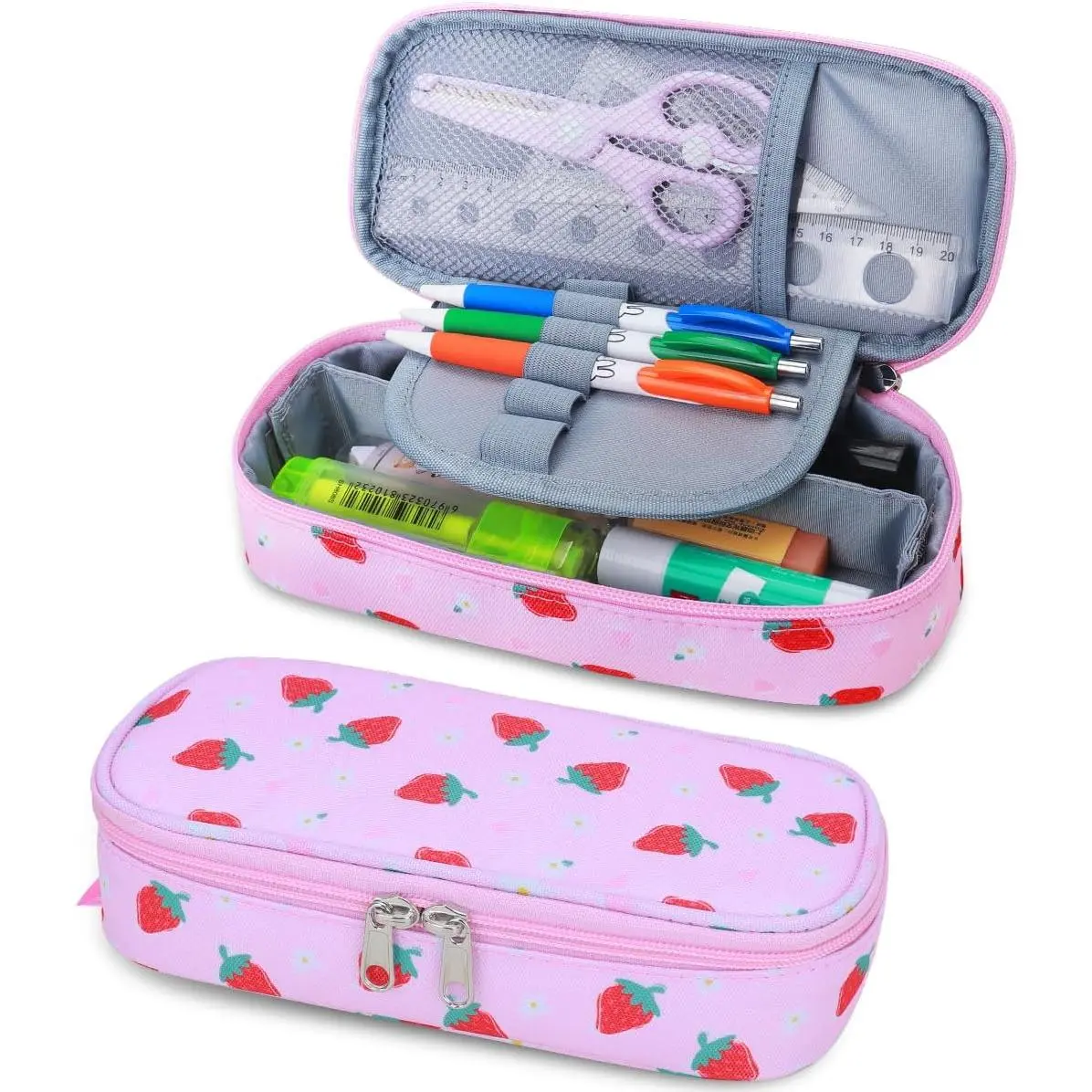 Pencil Case for Girls-Soft Zipper Large Capacity Pencil Pouch for Girls Pencil Case for School Pencil Bag for  ( Strawberry)