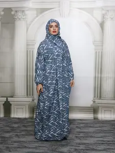 Muslim Women's Scarf-Style Ditsy Floral Prayer Dress, Modest Islamic Clothing, Long Loose-Fit Comfortable Print One-Piece, All Seasons Fashion