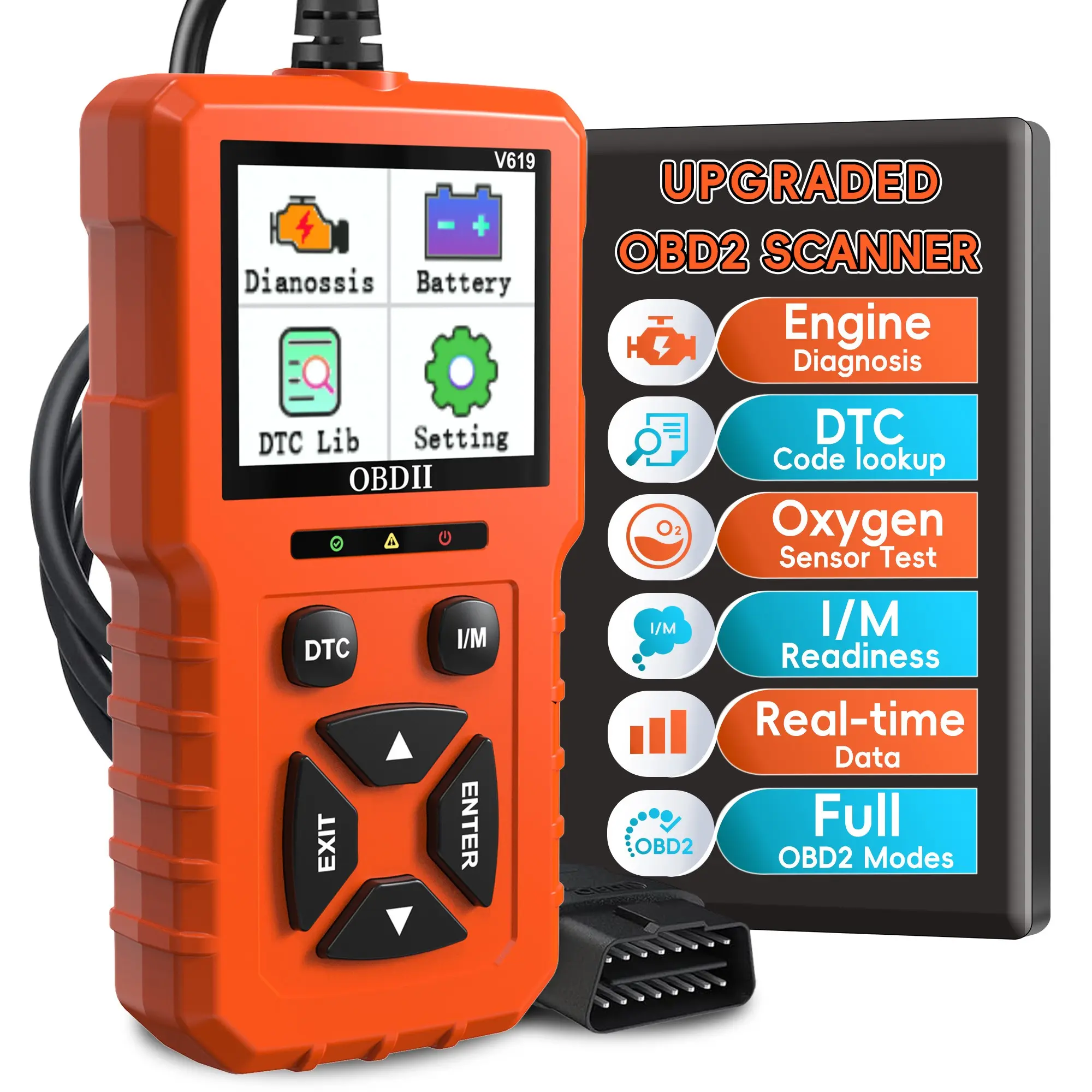 OBD2 Scanner Diagnostic Tool, Car Engine Code Reader with Complete OBD2 Functionality, Multifunctional Car Diagnostic Tool, Suitable for All OBDII/EOBD Vehicles After 1996, Car Repair Tools