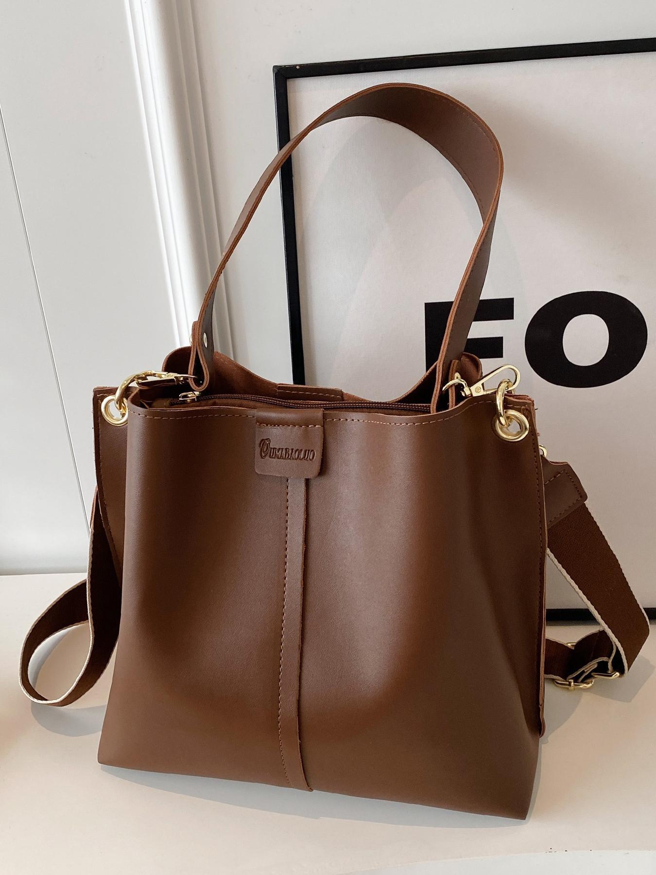 Women's Solid Color Patched Design Tote Bag, Fashionable Large Capacity Shoulder Purse for Work & Daily Used, Everyday Shoulder Bag, Casual Commuter Crossbody Bag for Women & Girls