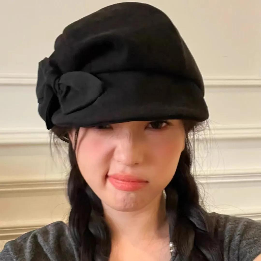 Black Bow Beret Hat for Women Spring Autumn Winter British Style Octagonal Newsboy Hat Artist Painter Soft Brim Peaked Cap