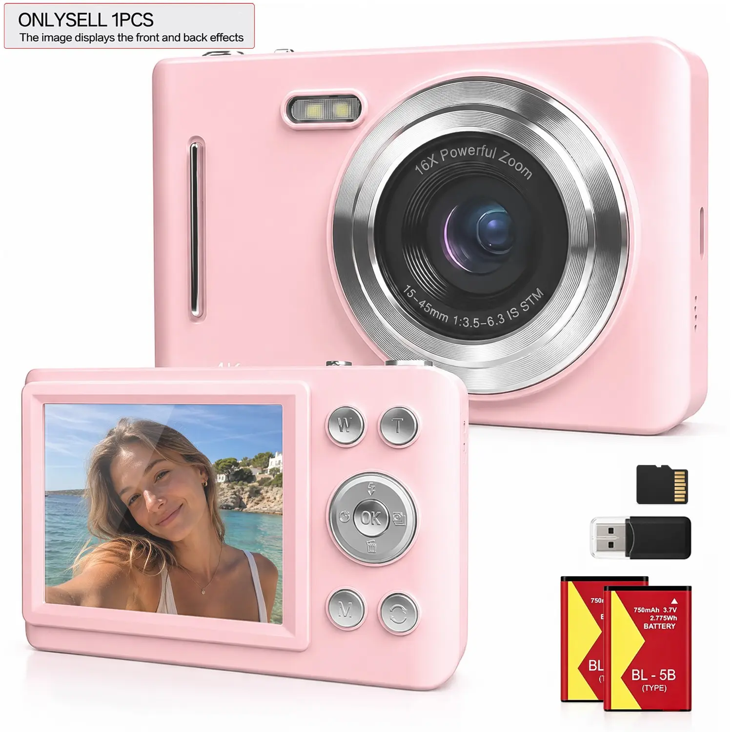 Portable Digital Camera for Video Recording, Rechargeable Vlog Camera, Dual Battery, 2.8-Inch Screen, Ideal for Family and Travel Vacations