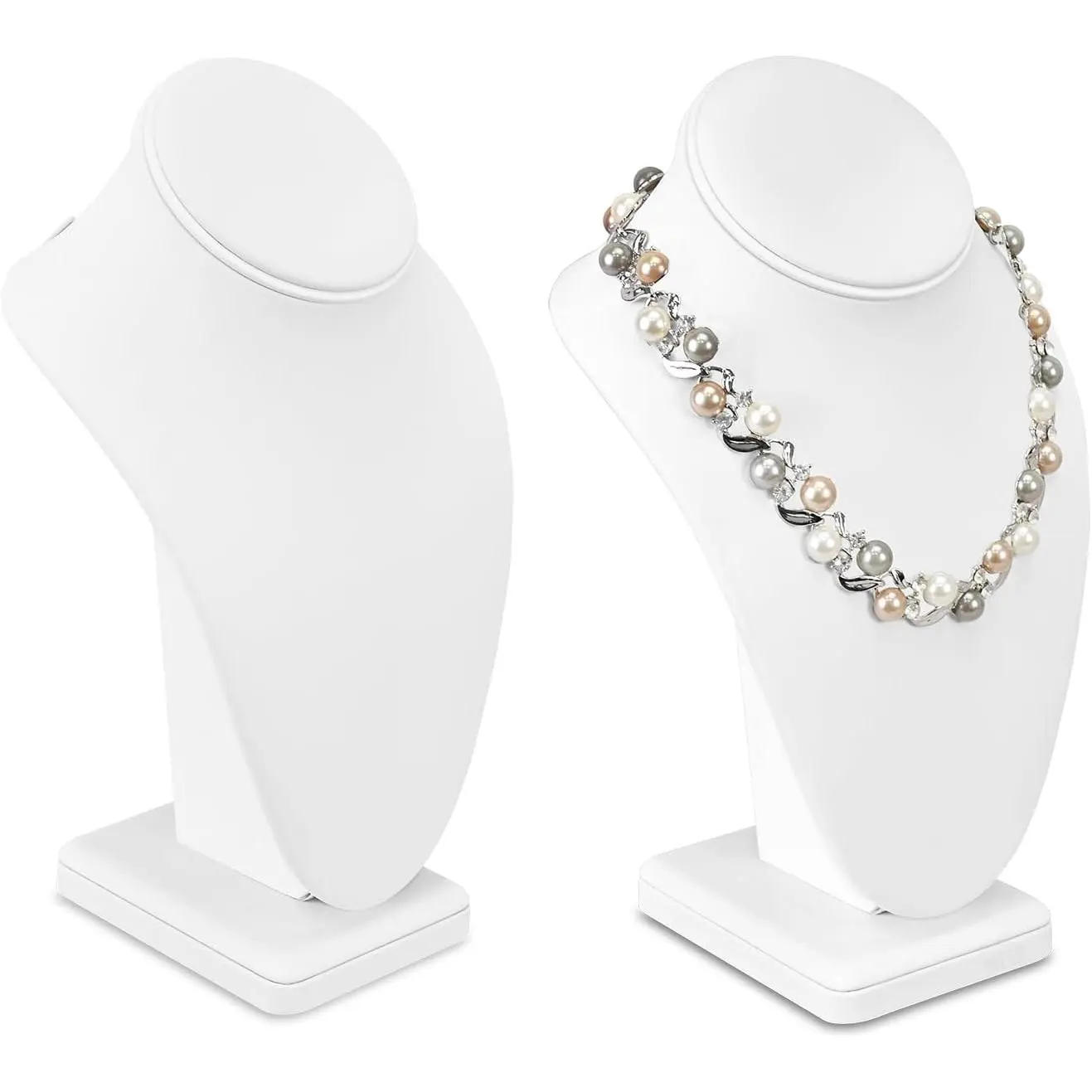 2 Pcs Deluxe Medium Necklace Chain Jewelry Display Holder, Jewelry Stand, Necklaces Display Mannequin Bust Stand, White Faux Leather