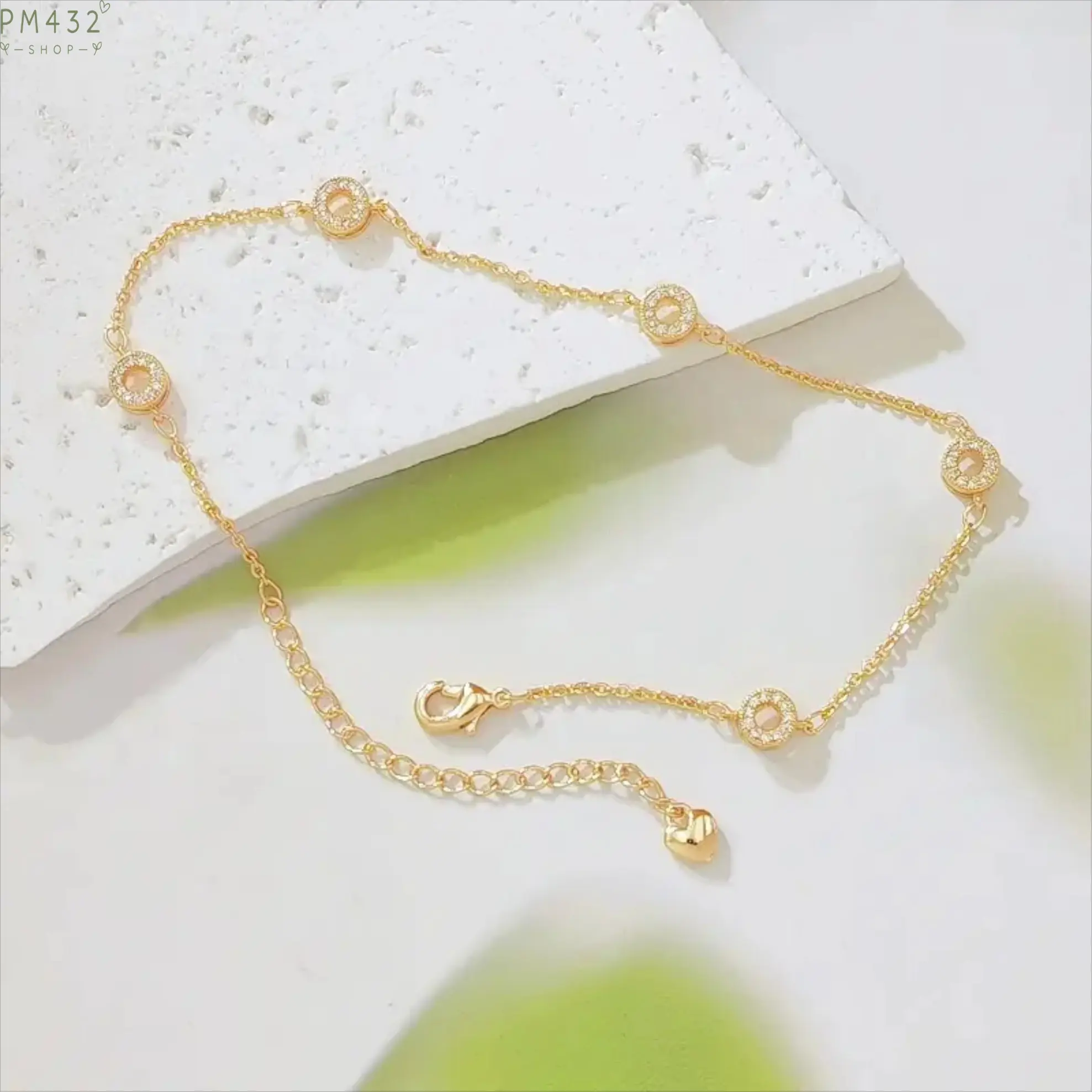 14K Gold Plated CZ Circle Anklet for Women, Dainty Station Chain Ankle Bracelet with Sparkling Crystal Details, Adjustable Minimalist Foot Jewelry, Elegant Summer Beach Anklet Gift for Wedding, Birthday & Everyday Wear