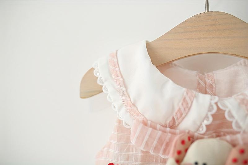 Summer Pink Striped Cute Baby Girl Dress Turn-Collar Sleeveless Sweet Heart Dress Toddler 0-4 Years Old Cartoon Elephant Casual Children's Clothing