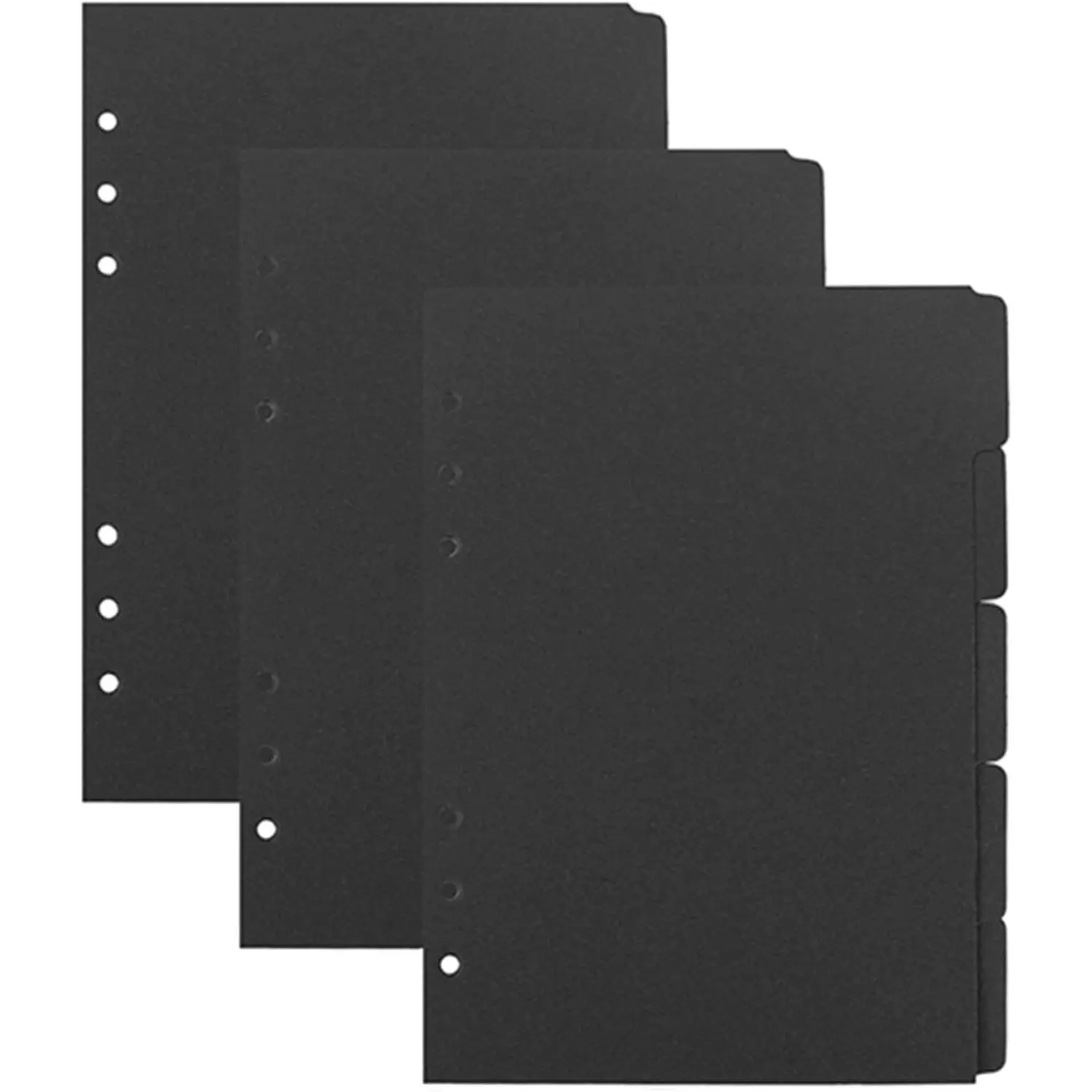 , 3 Sets Black Paper Divider Index Page Tab Cards for 6-Holes Ring Binders Notebooks Travel Diary Journal Planner School College Office