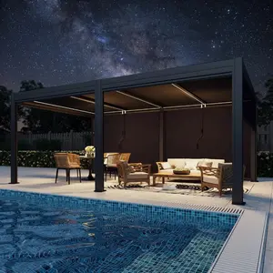 20 x 12 FT Heavy-Duty Aluminum Pergola, Adjustable Louvered Roof Outdoor Shelter with Auto-Adjustable Privacy Side Screen for Backyard, Deck, Patio