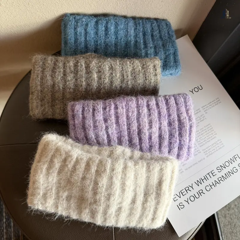 Unisex Blended Wool Knit Headband - Thick Warmth Elastic Wrap, Wide Soft Winter Sports Hair Accessory, Ideal for Outdoor Yoga Daily Use & Gifting