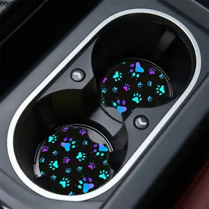 2Pcs Neon Colorful Paw Print Car Coasters, Cute Dog Cat Footprint Non-Slip Silicone Cup Mat, Universal Aesthetic Vehicle Interior Accessories, Gift for Pet Lovers, Car Accessories, Accessories For Car
