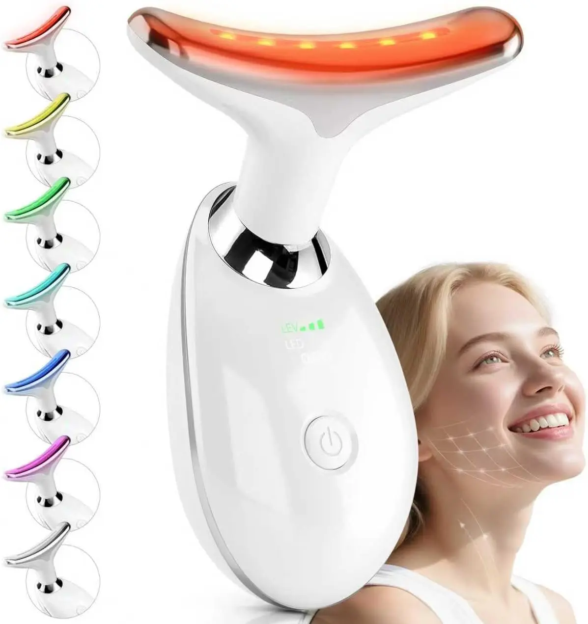 7 Color Neck Face Massager Tool, Facial Massager with Vibration Tech, Rechargeable Face culpting Wand for Skin Care, Holiday Gifts for Women