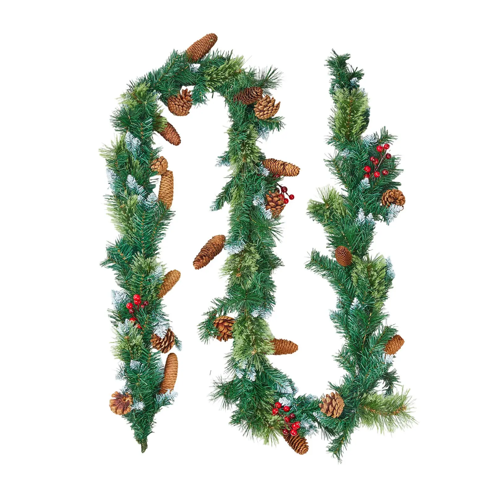 VEVOR 9-Ft Nature-Inspired Fluffy Artificial Christmas Garland with LED Lights, PE Pine Mix, 4 Berry Clusters, Cones, Faux Greenery, Metal-Accent Mantle Decor for Family Spaces, Doors