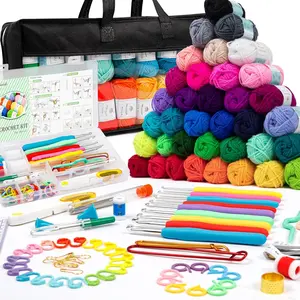 113 count Crochet Kit with Yarn Set- 1600 Yards  Yarn for Knitting and Crochet, 73 count Crochet Accessories Set Including  Hooks, Knitting  &  Ideal Beginner Kit