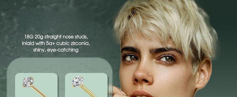 8Pcs 18G Surgical Stainless Steel Nose Rings Studs Cubic Zirconia Labret Hypoallergenic Nose Piercing Jewelry for Women Men 1.5/2/2.5/3mm