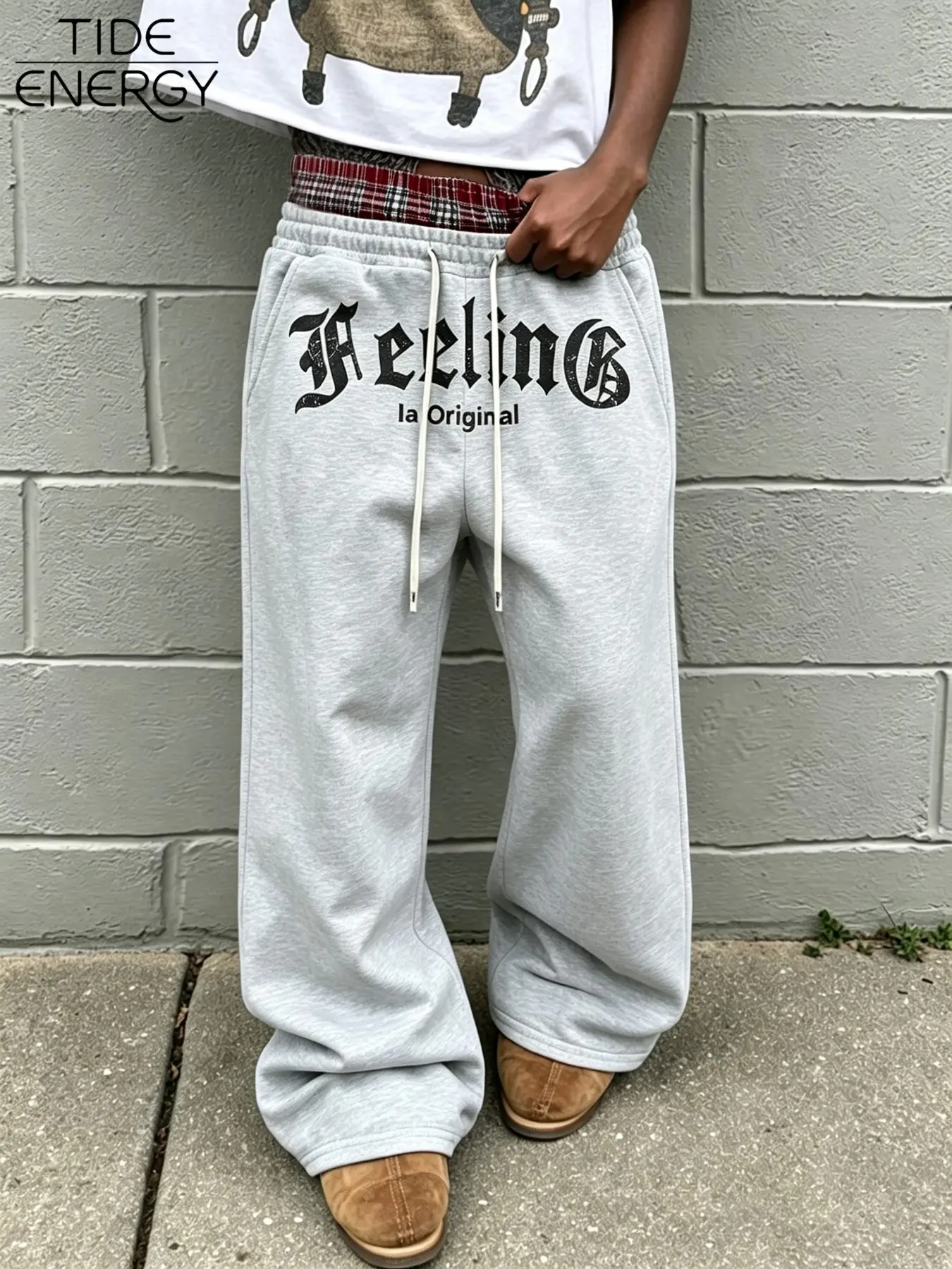 Vintage Gothic Letter Print Joggers, Plaid Double Layer Waist Casual Sweatpants, Hip Hop Street Long Pants, Ideal for Dance and Outdoor Activities