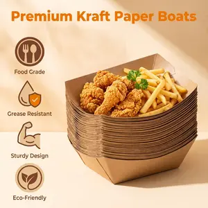 Oil-Resistant Waterproof Disposable Kraft Paper Box, Rectangular Snack Packaging Tray, Commercial Okonomiyaki Takeout Tray, Multiple Sizes Available