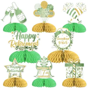 1Set Retirement Party Table Decorations Greenery Happy Retirement Honeycomb Centerpieces Sage Green New Adventure Begins Goodbye 9 To 5 Welcome To 7 Day Weekends Party Decor Leaves Party Supplies