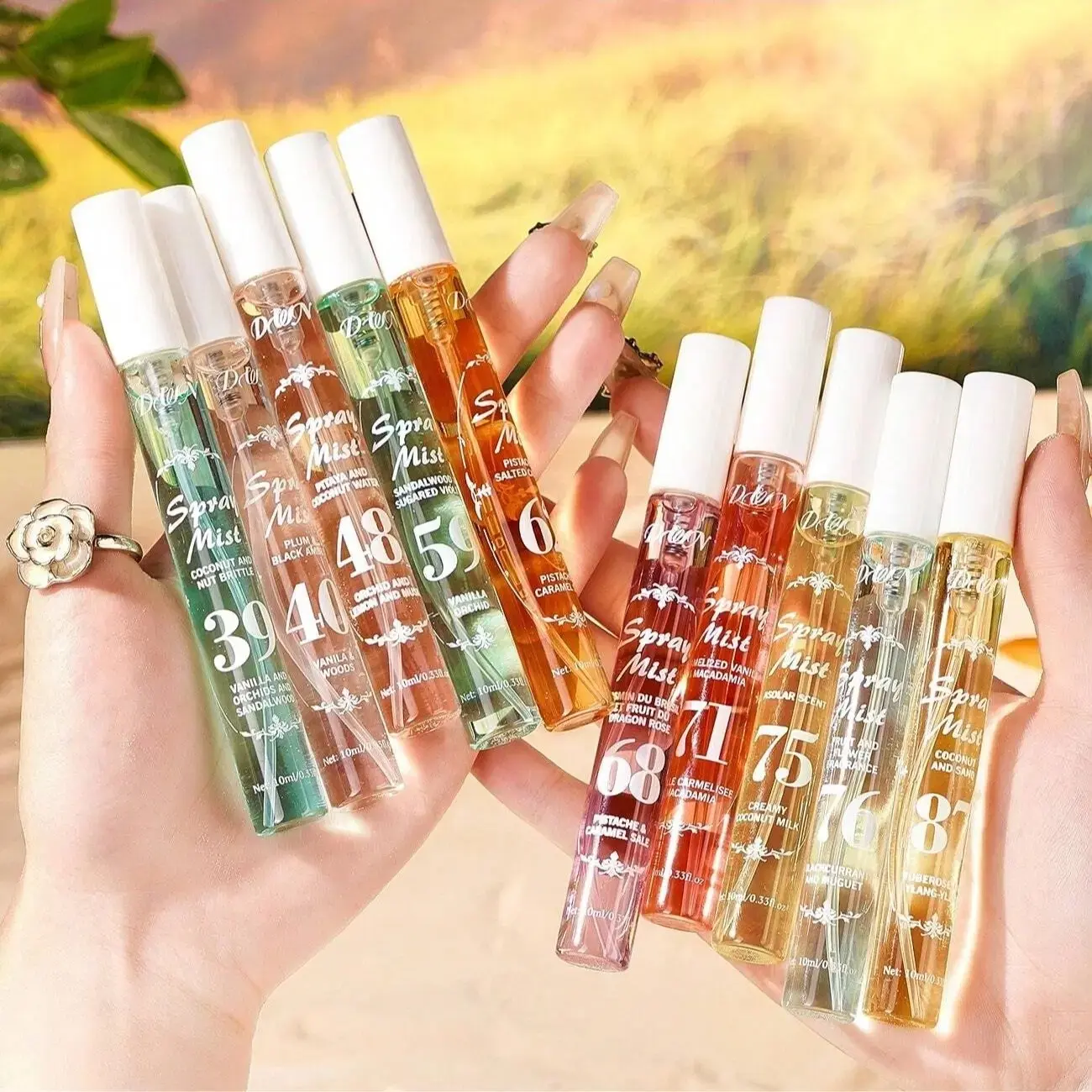 Summer Brazilian Perfume Spray Set, Women's Fragrance Gift Set, Floral & Fruity Scents, Flower Fruit Fragrance, Aromatic Fruity Scent, Alcohol-Free Fragrance Sprays, 10 Bottles, Natural Fresh Scent, Ideal for Travel, Home, Office Use
